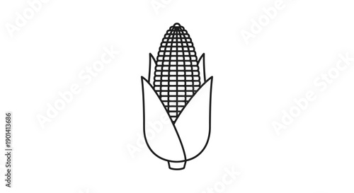 Simple Black and White Illustration of an Ear of Corn in a Minimalist Style for Stock Use