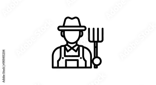 Minimalist Line Art Illustration of Farmer Holding Pitchfork for Agriculture Concept