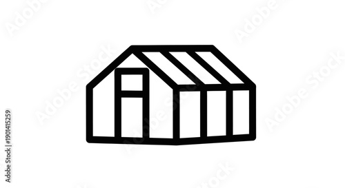 Minimalist Black and White Line Drawing of a Small Greenhouse Structure