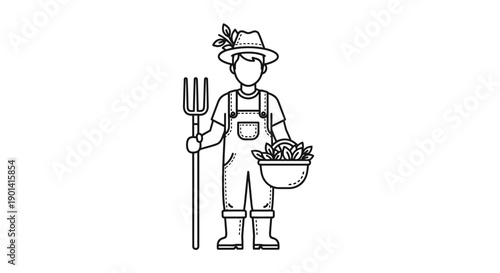 Illustration of a Farmer Carrying a Basket of Fresh Vegetables for Agriculture and Food Projects