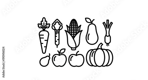 Minimalist Illustration of Fresh Vegetables and Fruits for Healthy Eating