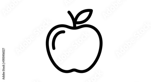 Simple Line Drawing of an Apple with a Single Leaf for Nutrition and Food Themes
