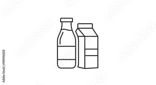 Simple Line Drawing of Beverage Bottles and Packaged Drink for Product Illustration