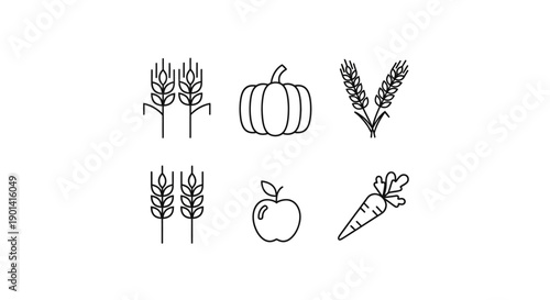 Minimalist Illustration of Harvest Items Including Pumpkin Apple and Carrot
