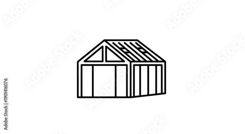Minimalist Line Drawing of Modern Greenhouse with Transparent Glass Roof