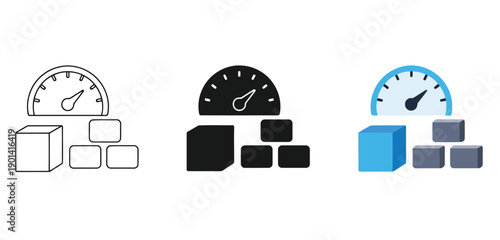 Speedometer gauge icons Vector Set in Line Art, Silhouette and Color Style