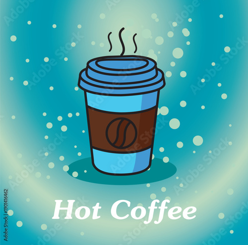 Hot Coffee Cup on Teal Background