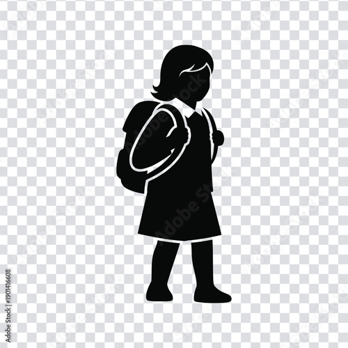 Black silhouette of a schoolgirl with a backpack