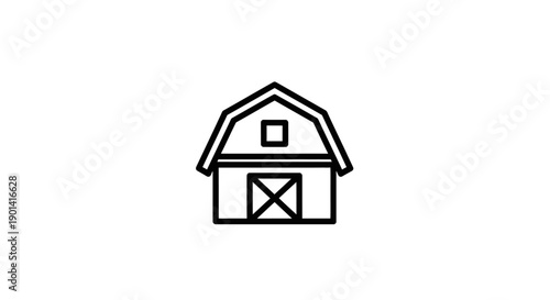 Simple Line Drawing of a Barn for Rural Farm or Agriculture Content