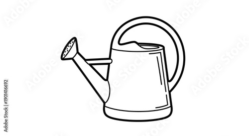Simple Line Drawing of a Classic Metal Watering Can for Garden or Plant Care