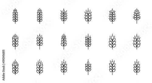 Close-up of Agricultural Wheat Icons in a Structured Pattern for Food and Farming Themes