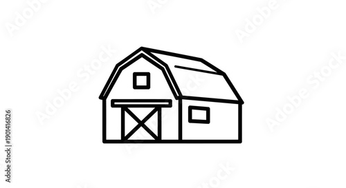 Simple Line Drawing of a Rustic Barn for Farming and Rural Life Projects