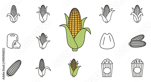 Close-up of Fresh Corn Cobs with Green Leaves and Silky Kernels