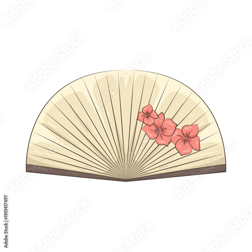Illustration of Hand Fan with Cherry Blossom Design