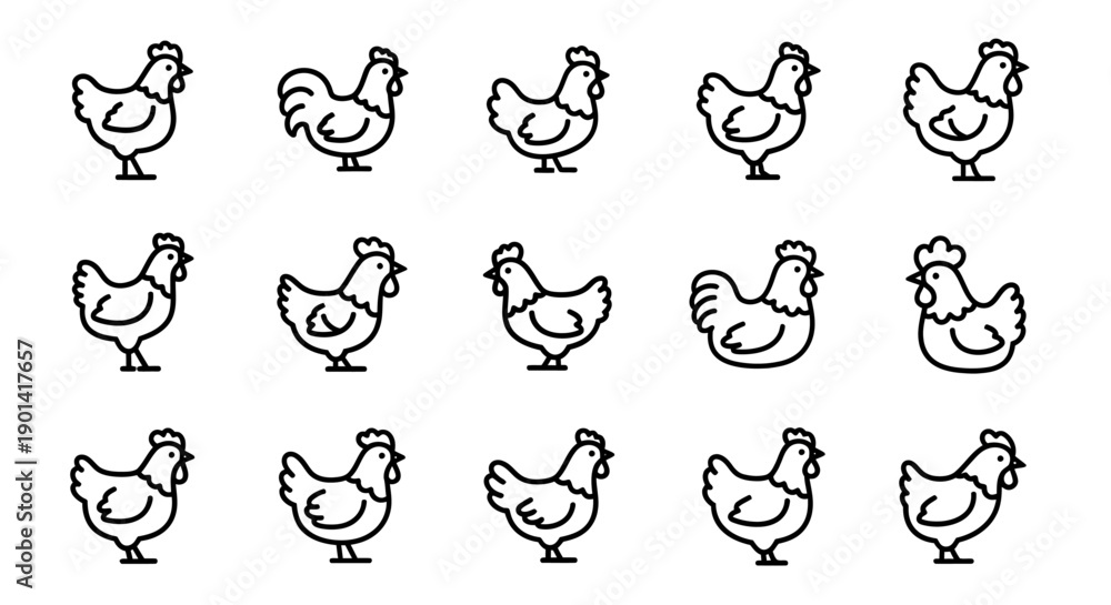Fototapeta premium Collection of Hand-Drawn Rooster Illustrations for Creative Projects