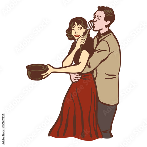 50s couple baking together