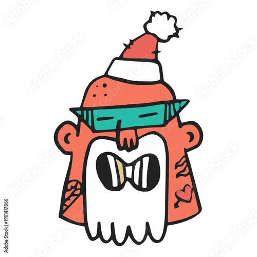 Rude man in santa's hat color stroke