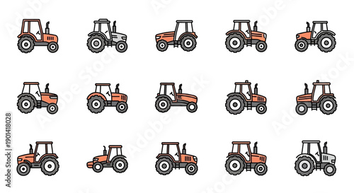 Collection of Vintage Tractors in Different Styles and Colors for Agricultural Heritage