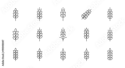 Collection of Minimalist Wheat Ear Icons for Agriculture and Farming Themes