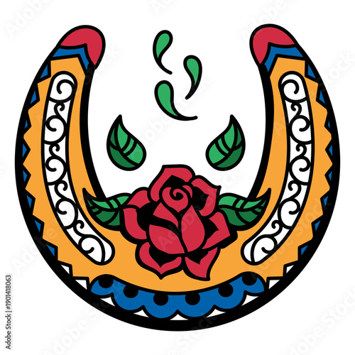 Wild west floral horseshoe color stroke