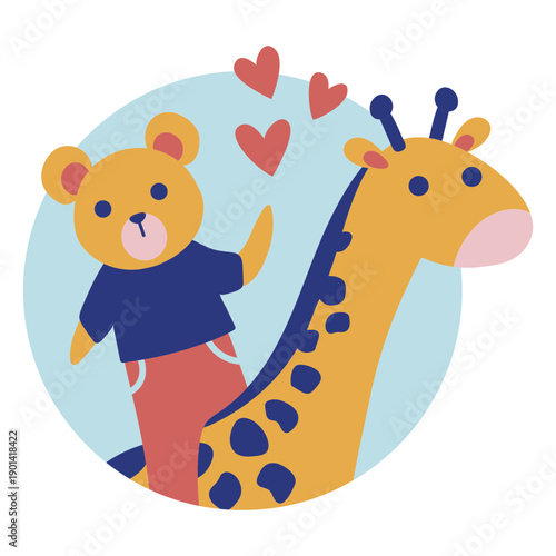 Canvas Print Bear and giraffe flat