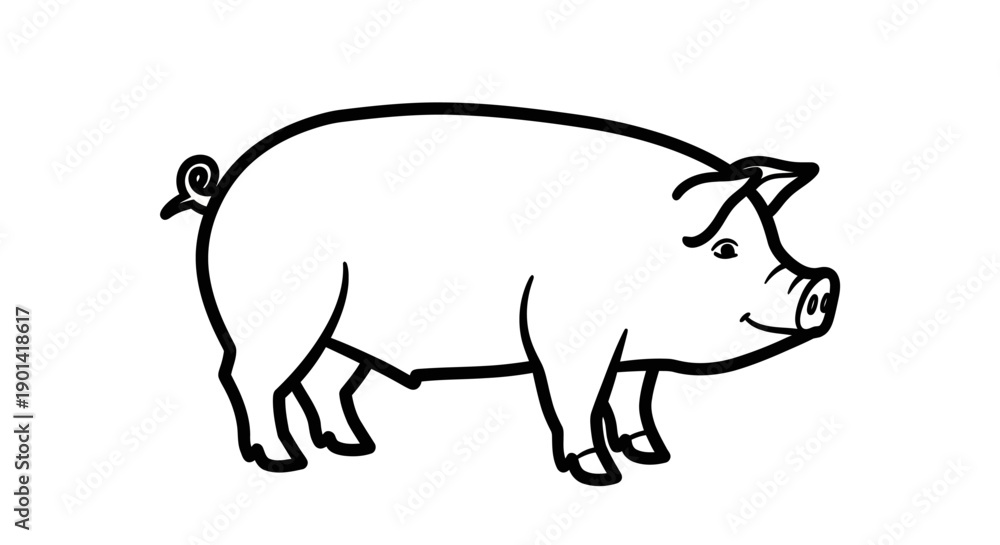 Fototapeta premium Cute Cartoon Pig Illustration for Kids, Animal Character Design