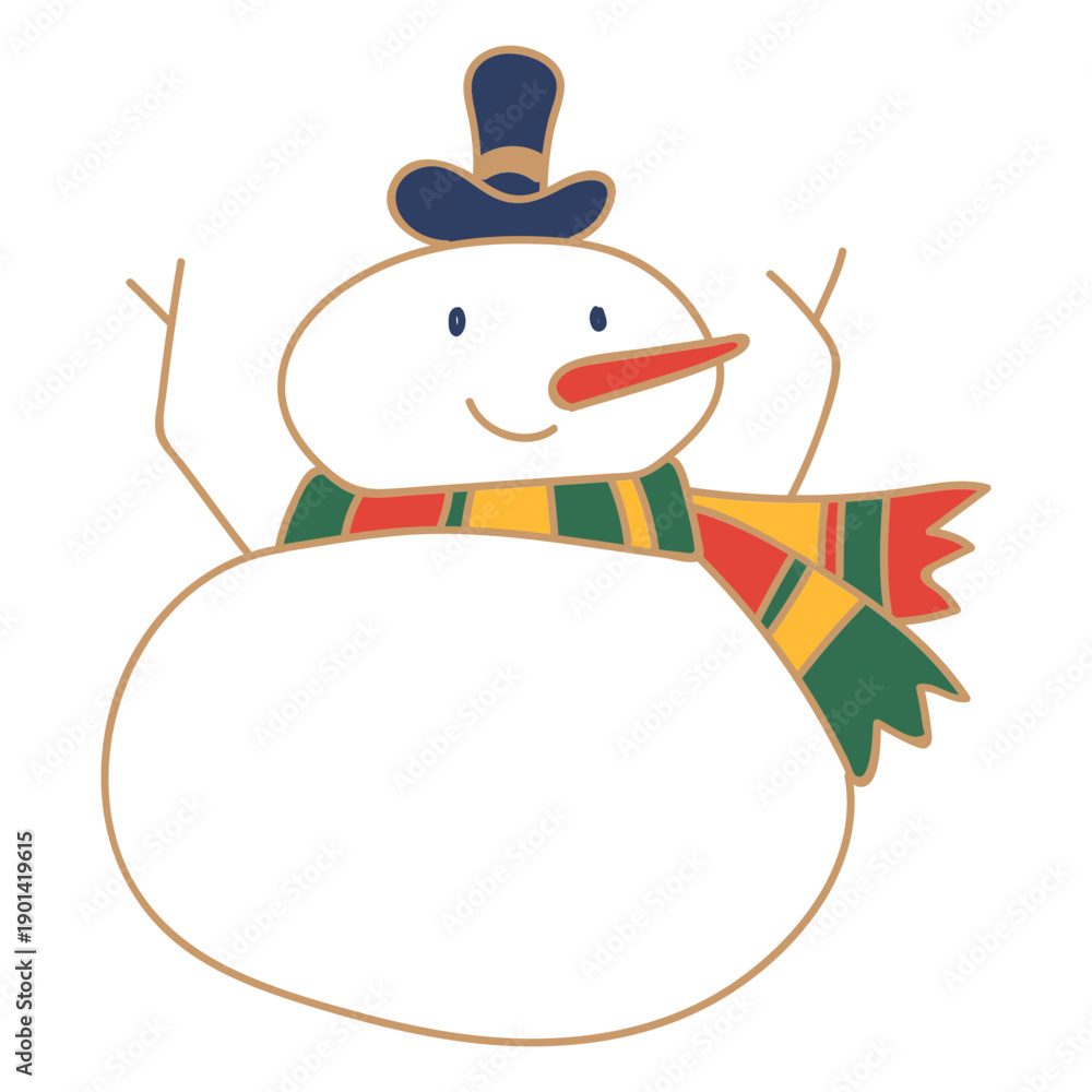 Fototapeta premium Christmas hat and scarf snowman