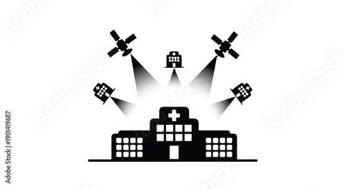 International medical facility network via orbital satellite communication.