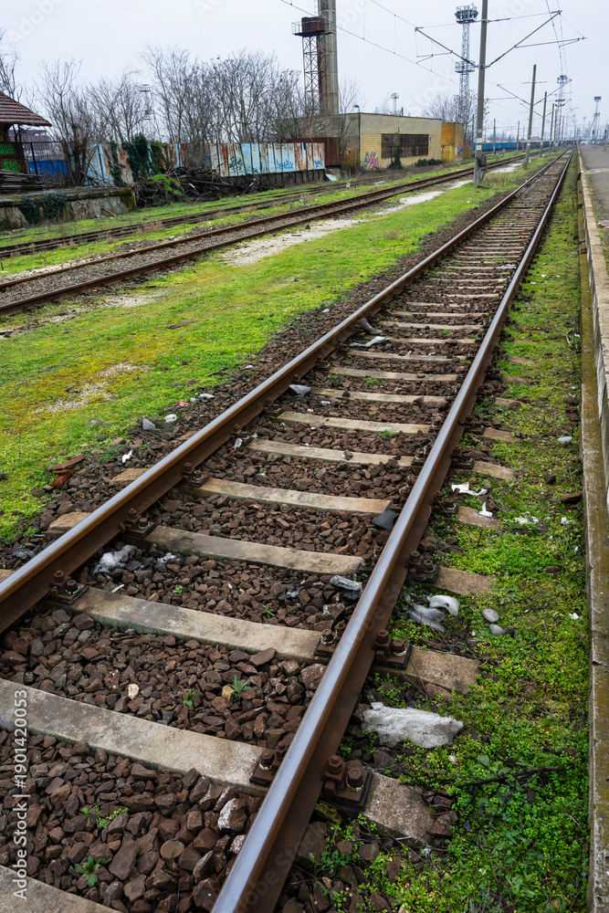 Obraz premium rusty railway tracks stretching into the distance