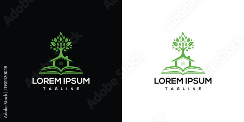 Tree House on Open Book Logo - Education Growth Knowledge.