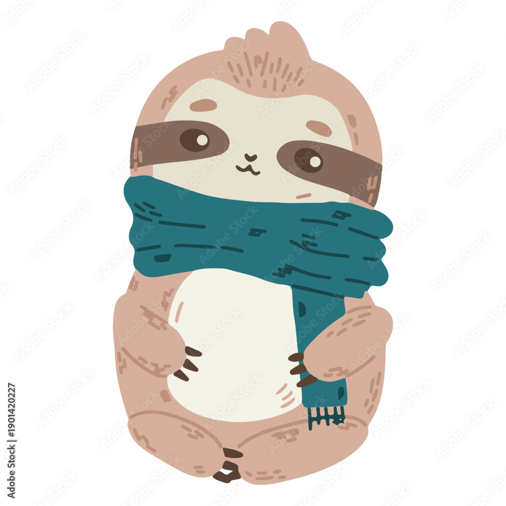 Naklejka premium Cute sloth with a scarf
