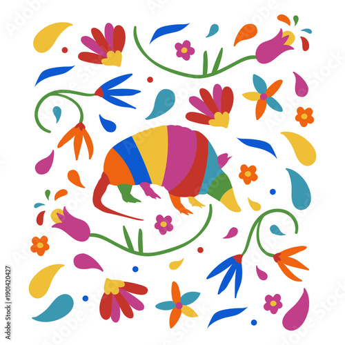 Mexican holiday armadillo colorful decorative pattern