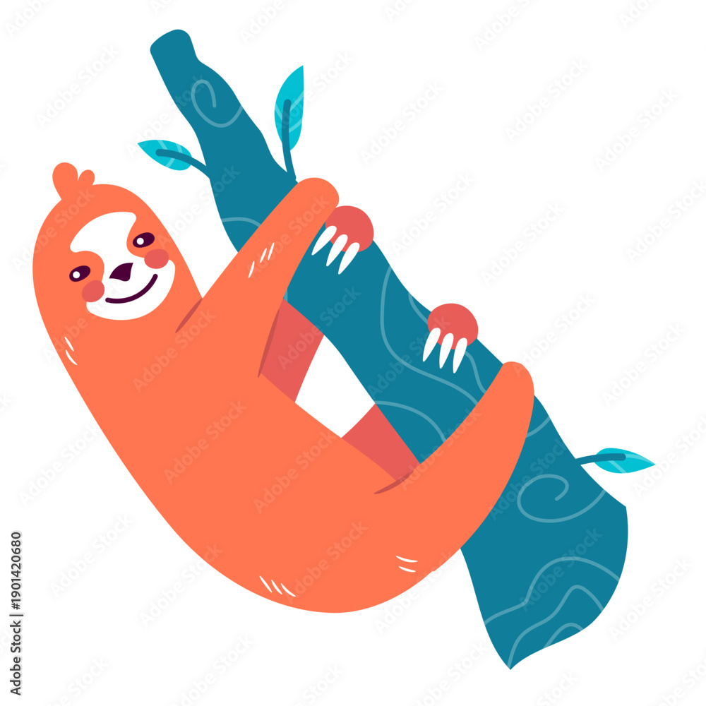 Naklejka premium Sloth tree hug cute animal