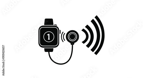 Smartwatch with wireless earbuds connected, modern wearable technology device with Bluetooth signal, fitness tracker and headphones for active lifestyle