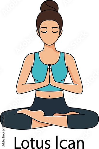 Woman practicing the traditional lotus yoga posture called padmasana demonstrating inner peace and mindful meditation techniques in clear illustration style