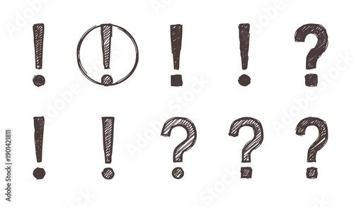 Hand drawn punctuation marks including exclamation points and question marks high quality