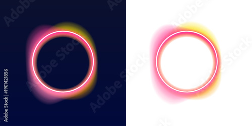 Glowing neon circle frame emits smooth yellow and pink gradient. Sharp luminous lines create bold futuristic composition. Ideal for tech banners, UI, and digital artwork. PNG