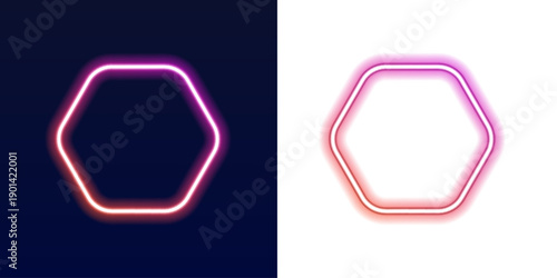 Glowing neon hexagon border with smooth orange gradient shine. Subtle luminous reflections add realistic 3D depth. Perfect for website promo sections. PNG