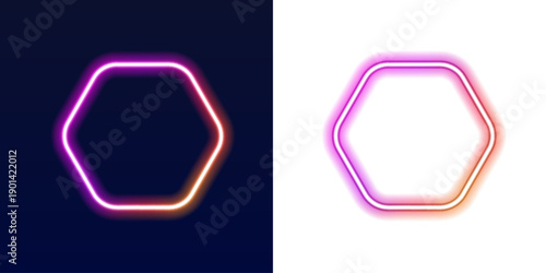 Futuristic neon hexagon border with dynamic light streak accents. Blue and purple gradients create energetic digital vibe. Suitable for tech presentations and slides. PNG