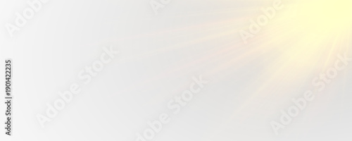 Golden sun flare with soft radiant beams. Clear background overlay for design projects. Creates dreamy summer mood. PNG