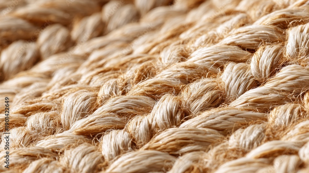 Fototapeta premium Textured natural fibers are carefully woven together, creating a detailed pattern. The light highlights the craftsmanship in this beautiful handmade material, ideal for various uses.