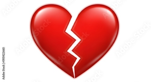 Red Broken Heart Symbol with Jagged Crack Down the Center red heart love heartbreak