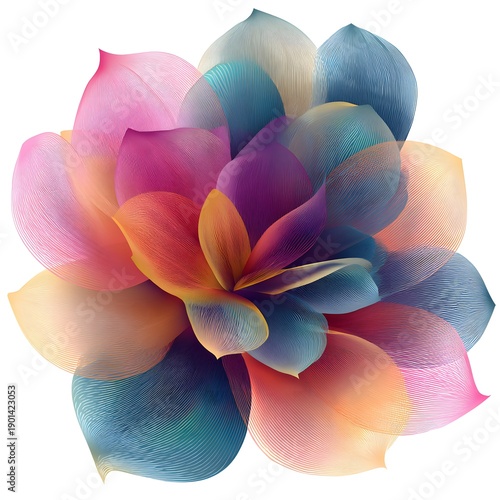 A vibrant and colorful abstract flower design on a white background