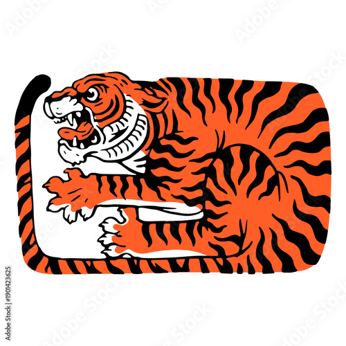 Tiger in rectangle color stroke element