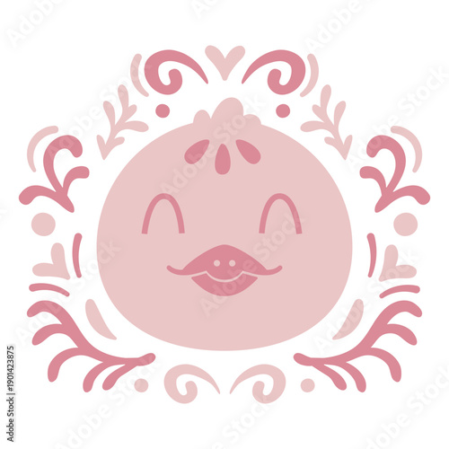 Cute pink chicken and swirls