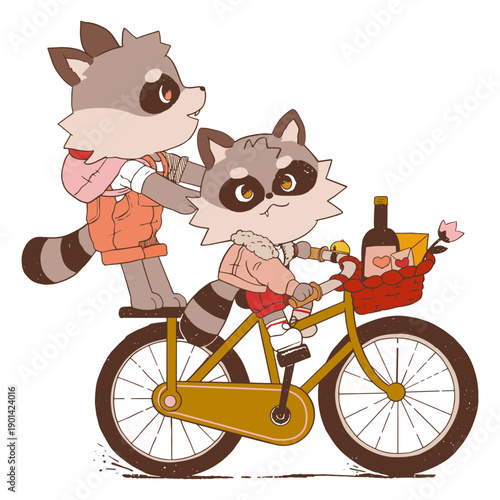 Raccoon Friends on Bike