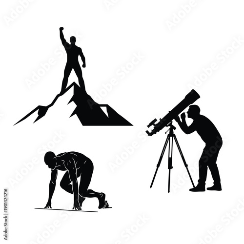 Motivation and success silhouettes collection set.