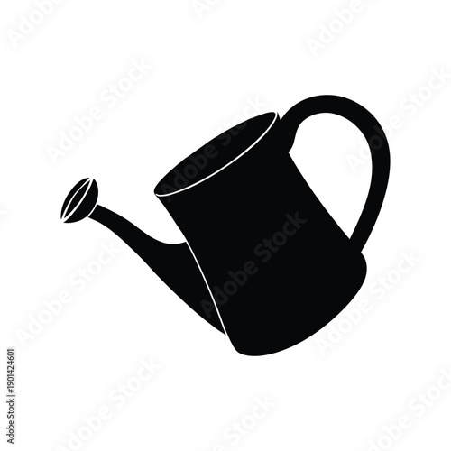A classic black watering can with a long spout and a comfortable handle. Vector