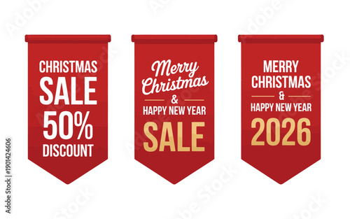 Ribbons, and paper scrolls, with Merry Christmas message featuring festive decorations, holiday greetings, and decorative elements for seasonal graphic design projects.