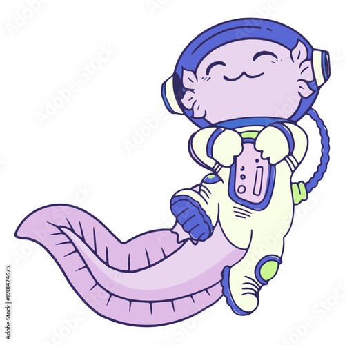 Cute axolotl cartoon astronaut